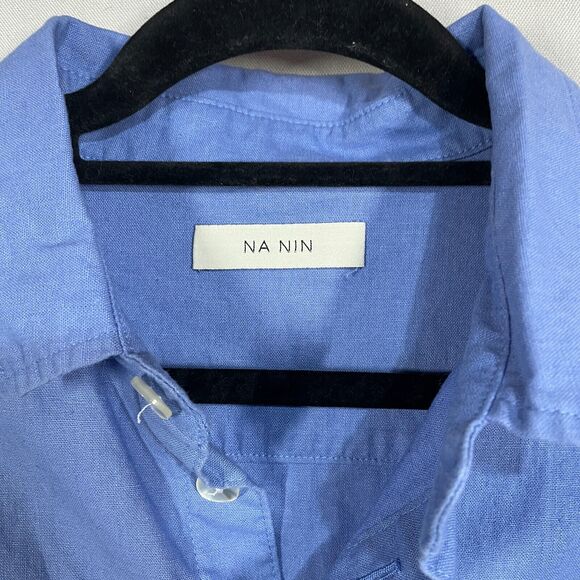 Na Nin Shirt Women One Size Blue Arlo Linen Cotton Button Down Pocket Coastal - Picture 6 of 7